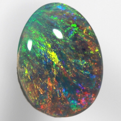 SOLID SEMI BLACK OPAL Pinfire pattern of orange green and blue